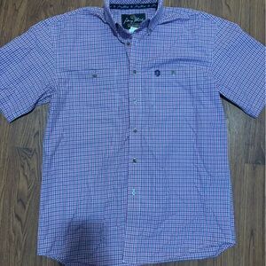George Strait by Wrangler Men's Casual Blue and Pink Plaid Shirt